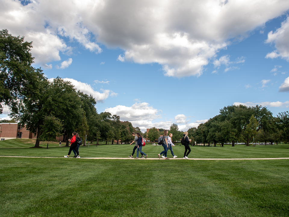 students walking outside